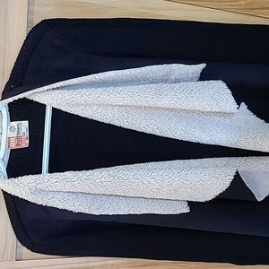 2X Ruff Hewn black/beige asymmetric faux fur/suede front  cardigan sweater